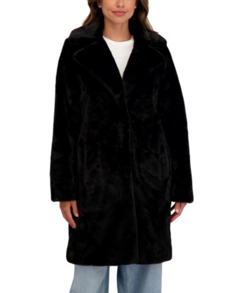 Женское пальто Sebby Collection Faux Fur Notch Collar 3/4 Coat, цвет: Чёрный