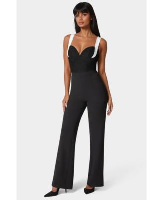 Women's Lace Insert Flared Jumpsuit