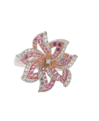 Suzy Levian Sterling Silver Sapphire & Created White Sapphire Flower Ring