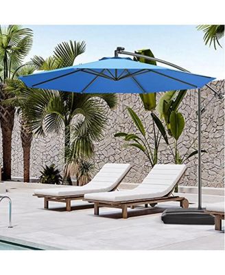 10 Feet Offset Hanging Umbrella with Base and Infinite Tilt