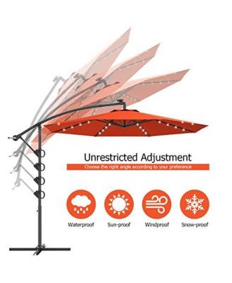 10 Feet 360° Rotation Solar Powered LED Patio Offset Umbrella without Weight Base