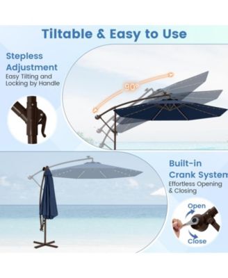 10 Feet Solar Offset Hanging Umbrella with 40 Lamp Beads and Solar Panel