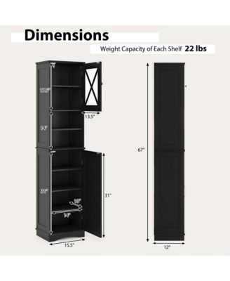67" MDF Freestanding Bathroom Storage Cabinet with 5 Adjustable Shelves