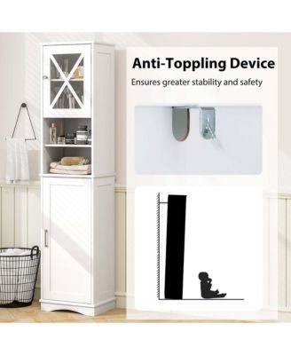 67" MDF Freestanding Bathroom Storage Cabinet with 5 Adjustable Shelves