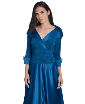 Women's Portrait-Collar Side-Ruched Gown 