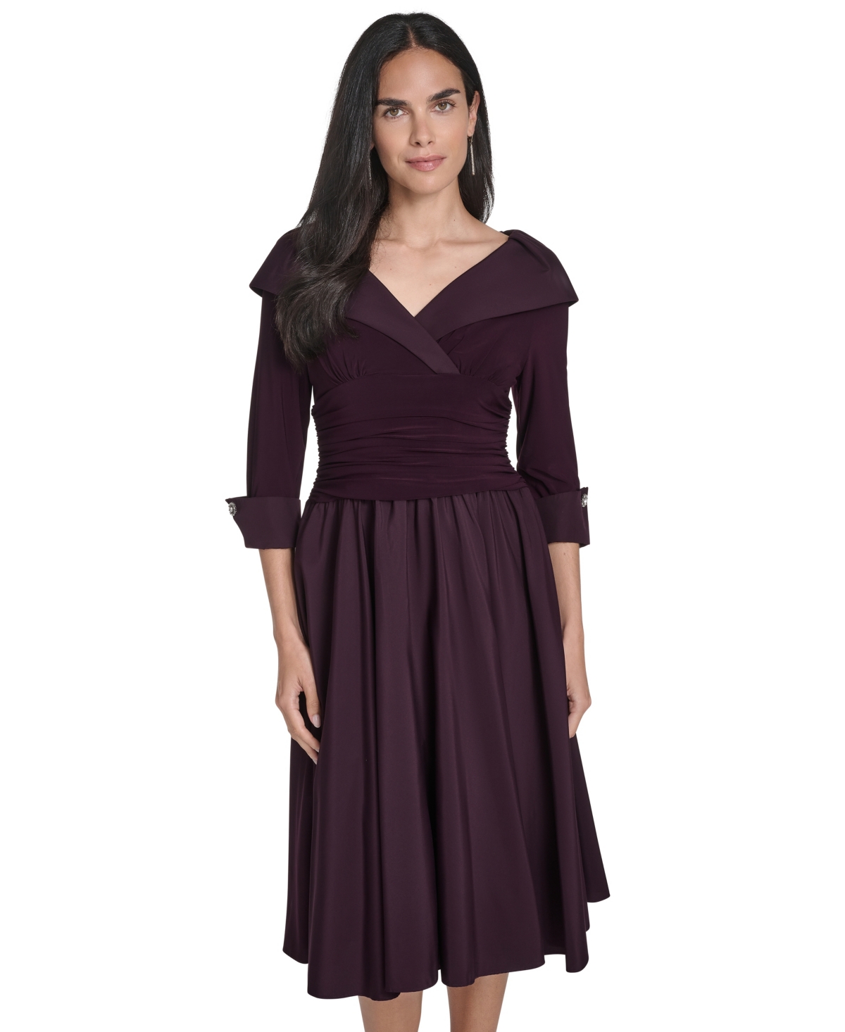 Jessica Howard Women's Mixed-media Fit & Flare Midi Dress In Purple