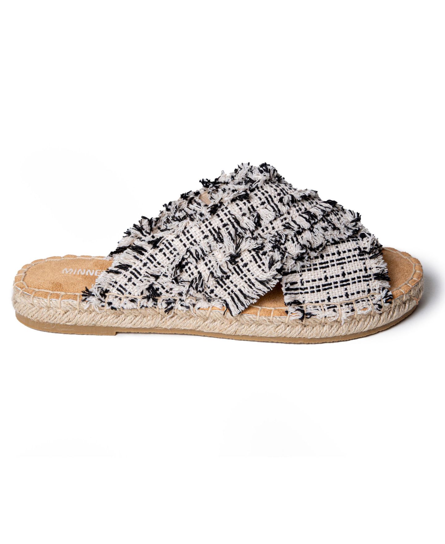 Женские сандалии Minnetonka Pearle Crossband Espadrille, цвет: Чёрный натуральный полосатый — фото 2