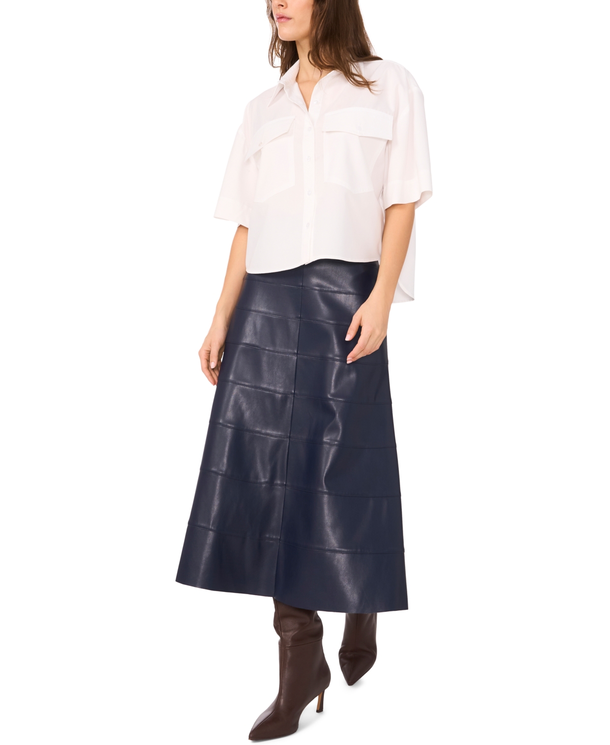 1.state Seamed Faux Leather Skirt In Blue