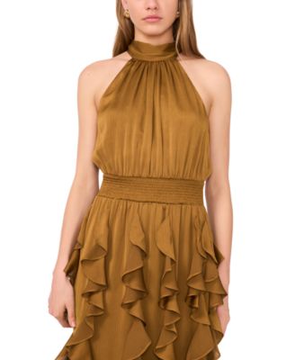 Women's Sleeveless Ruffled Halter Maxi Dress