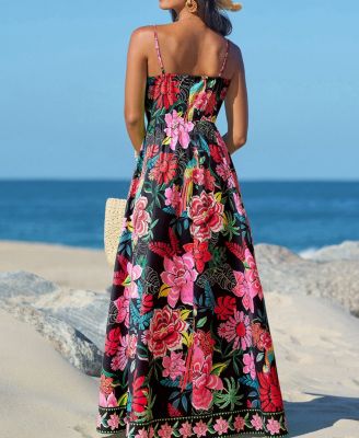 Women's Vibrant Oasis Tropical Maxi Beach Dress