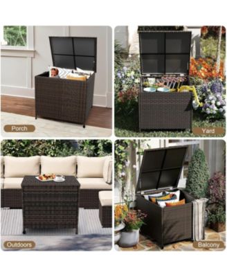 80 Gallon Waterproof Outdoor Rattan Storage Deck Box with Lid, Wheels & Handle for Cushions, Patio Furniture, Garden Tools