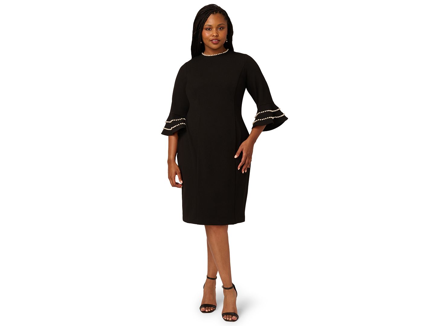 Женское платье Adrianna Papell Plus Size 3/4-Sleeve Sheath, цвет: Чёрный / Слоновая кость — фото 1