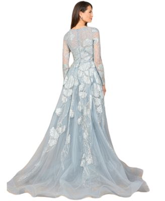 Women's Long Sleeve Lace Gown with Overskirt