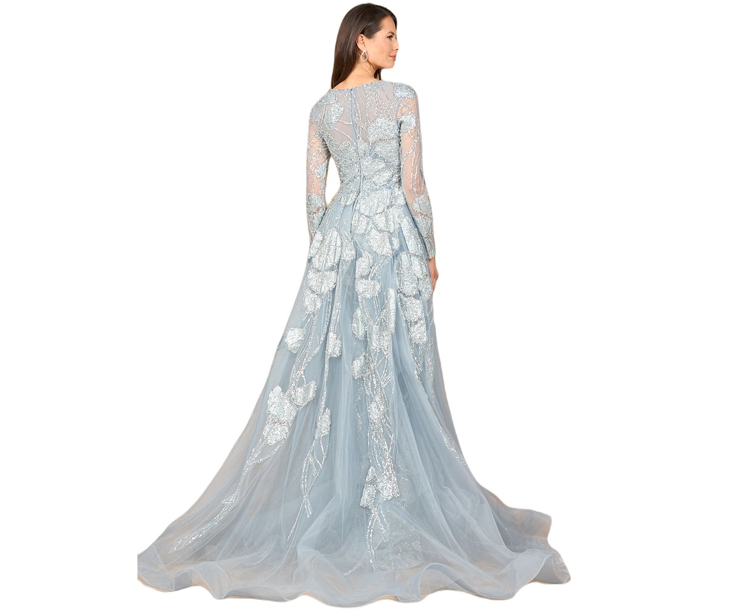 Женское платье Lara Long Sleeve Lace Gown with Overskirt, цвет: Сланцевый — фото 2