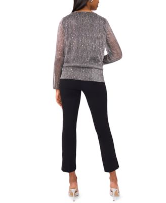 Women's Long Sleeve Keyhole Detail Blouson Top