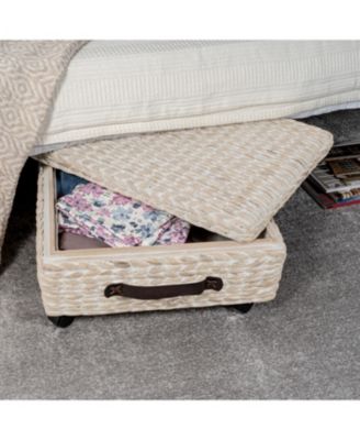 Chett 26.38" Minimalist Hand-Woven Hyacinth/Wood Underbed Storage Bin with Wheels and Handles