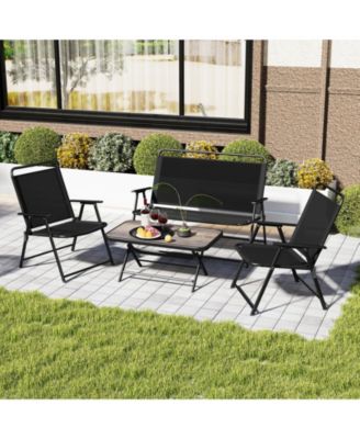 4 Piece Outdoor Conversation Set Metal Frame Outdoor Bistro Set w/ 2 Chairs