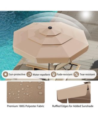 10 Feet Solar Patio Umbrella with 3-Tier Vented Top-Gray