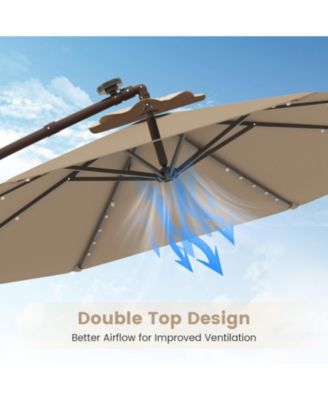 10 Feet Solar Offset Hanging Umbrella with 40 Lamp Beads and Solar Panel