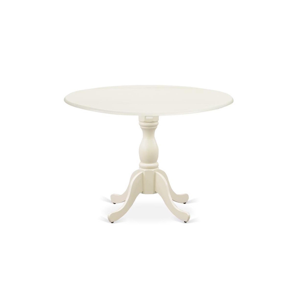 East West Furniture 3 Piece Dining Table Set Consists of 1 Drop Leaves Dining Room Table and 2 Linen White Mid Century Chair with Slatted Back