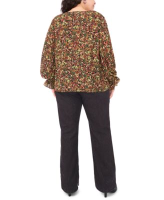 Plus Size Balloon Sleeve V-Neck Blouse