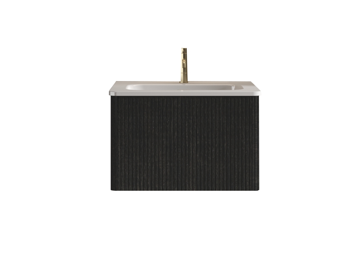 Etna 24&#x22; Wall-Mounted Vanity With Ceramic Sink and Striped Wood Grain, No Drain - Black