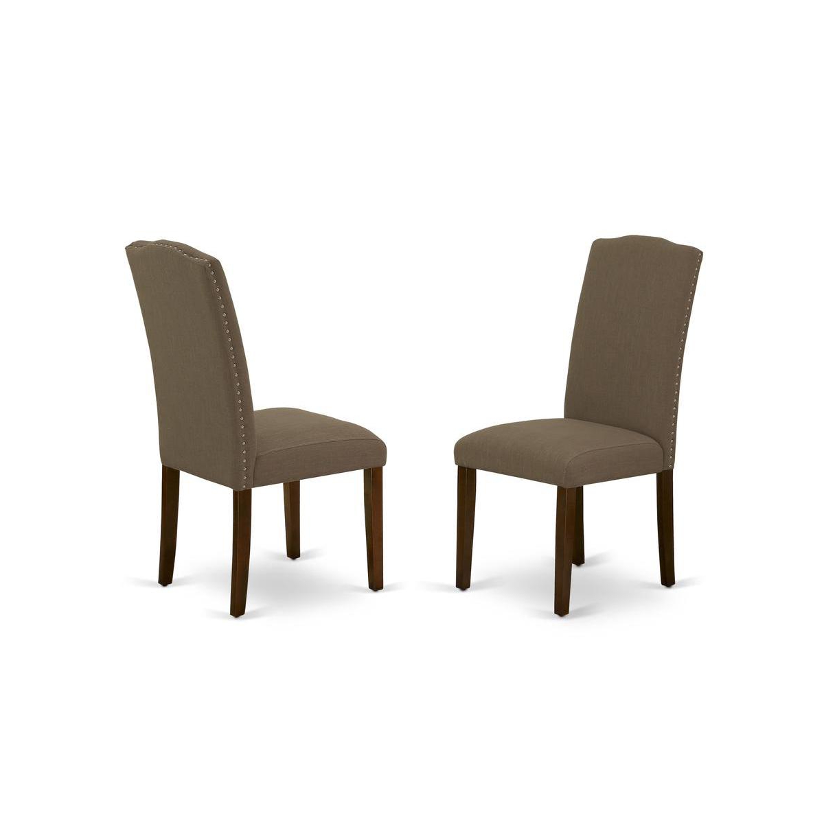 East West Furniture 3 Piece Dining Room Set Includes 1 Drop Leaves Dining Table and 2 Dark Coffee Linen Fabric Upholstered Chair High Back with Nail H