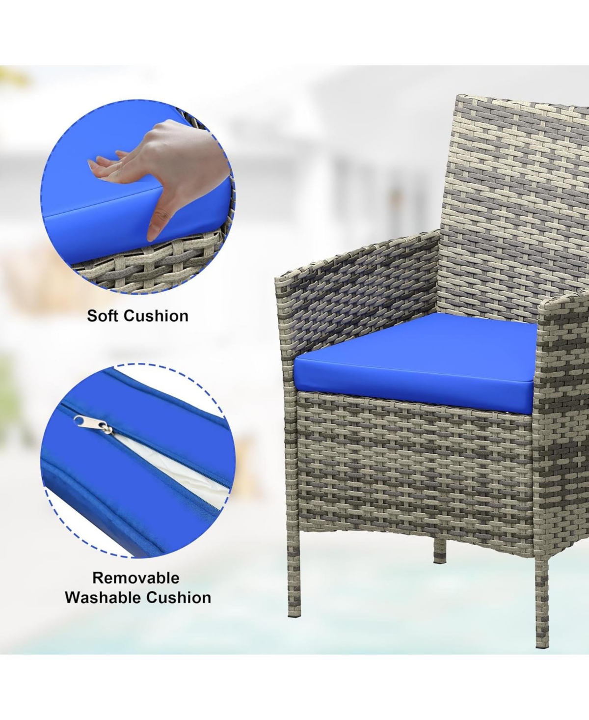 gaomon 3 Piece Grey Pe Rattan Patio Conversation Set with 2 Chairs & Coffee Table, Outdoor Furniture for Patio, Porch, Balcony