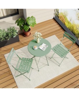 3 Pieces Green Patio Bistro Set, Folding Table & Chairs, Metal Frame, Weather Resistant, Space Saving for Indoor & Outdoor