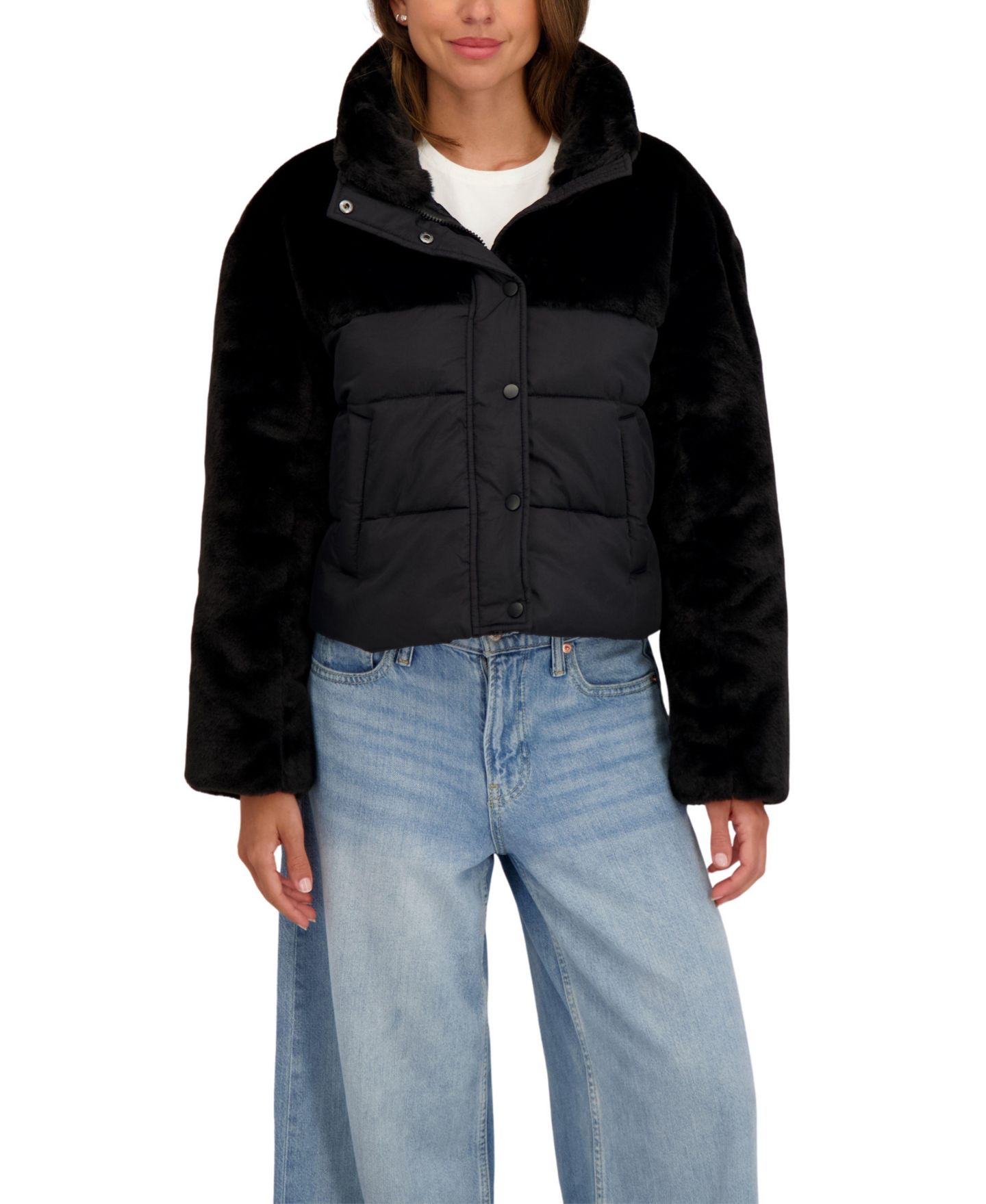 Женская куртка Sebby Collection Short Mix Media Puffer, цвет: Чёрный — фото 1