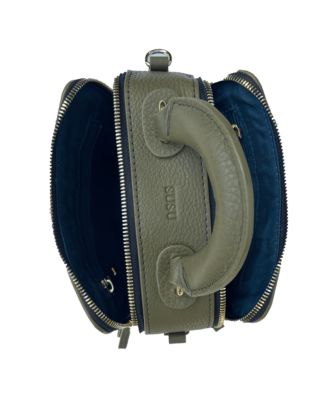 Olive Green Small Crossbody Bag Pebble Leather Mini Purse with Top Handle and Adjustable Strap for Women