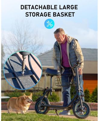 Electric Scooter with Seat, 550W Motor, 18.6MPH, 20 Miles Range, Large Storage Basket