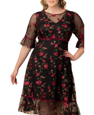 Women's Plus Size Wildflower Embroidered Floral Mesh Cocktail Dress