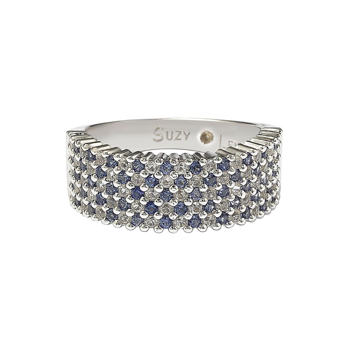 Suzy Levian New York Sterling Silver Sapphire & Created White Half Band