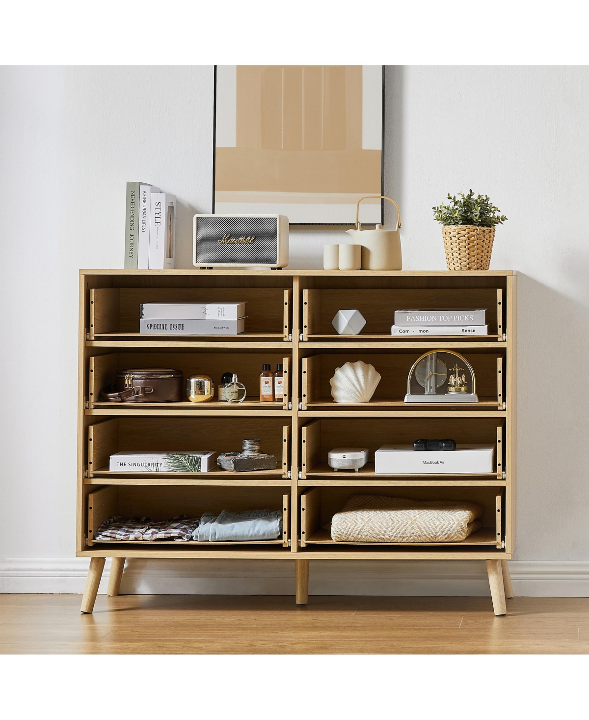 Casainc Wooden Storage Cabinet Double Dresser with rattan drawers