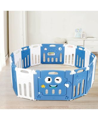 16-Panel Foldable Baby Playpen Kids Activity Centre w/ Lock Door & Rubber Mats