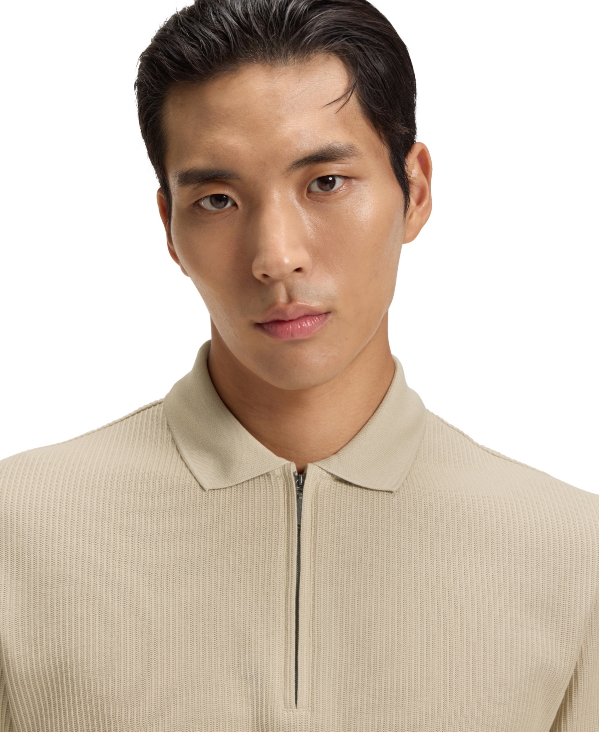 Hugo Boss Structured-cotton Polo Shirt With Zip Placket In Brown