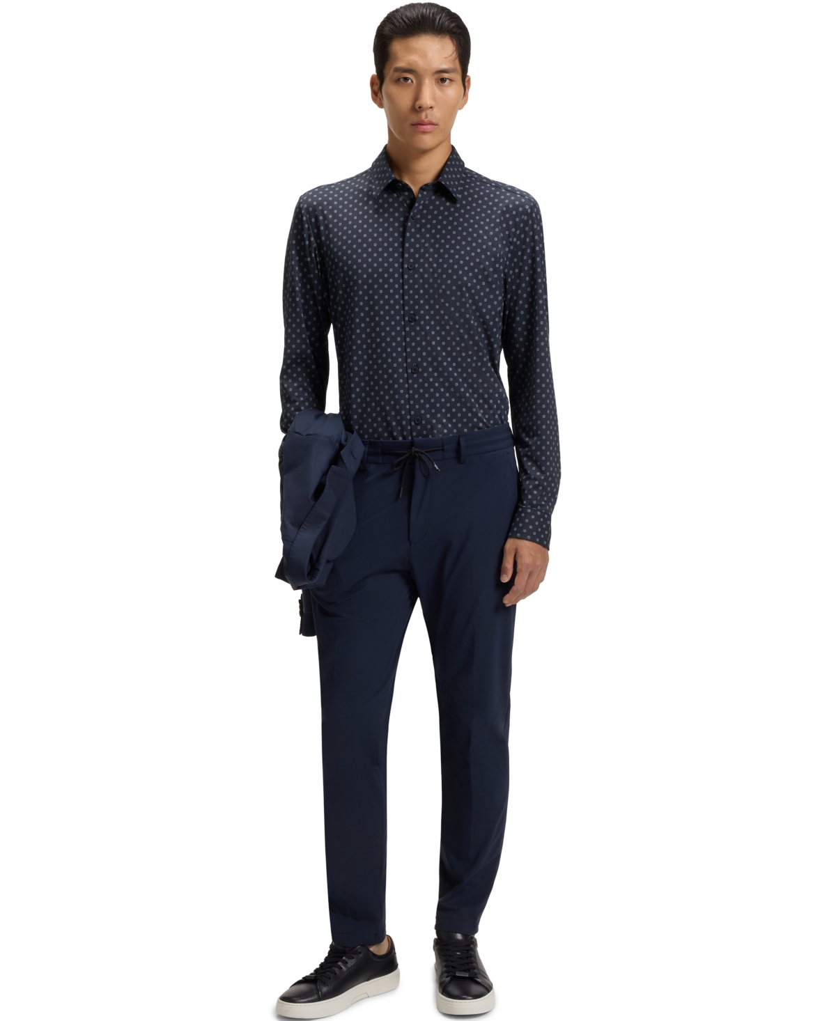 Hugo Boss Slim-fit Shirt In Geometric-print Performance-stretch Fabric In Blue