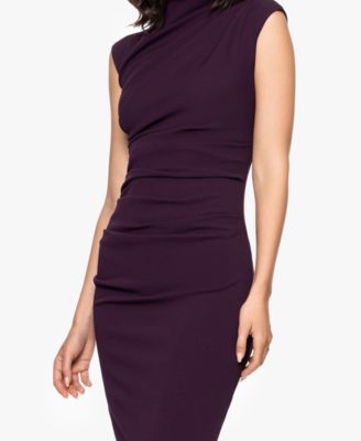 Women's Ruched Scuba Crepe Mock Neck Dress