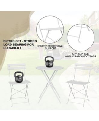White 3-Piece Patio Bistro Set, Outdoor Folding Table & Chairs, Weather Resistant, Space Saving for Backyard & Balcony