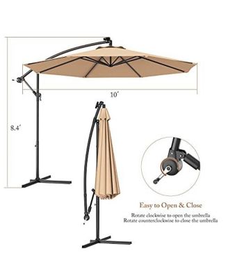 10 Feet Offset Hanging Umbrella with Base and Infinite Tilt