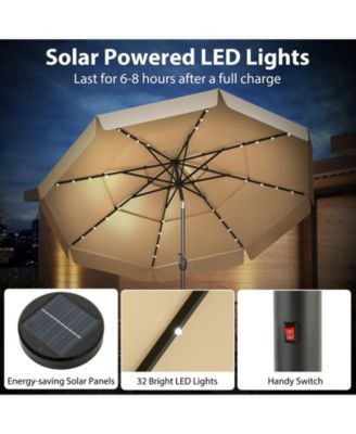 10 Feet Solar Patio Umbrella with 3-Tier Vented Top-Gray