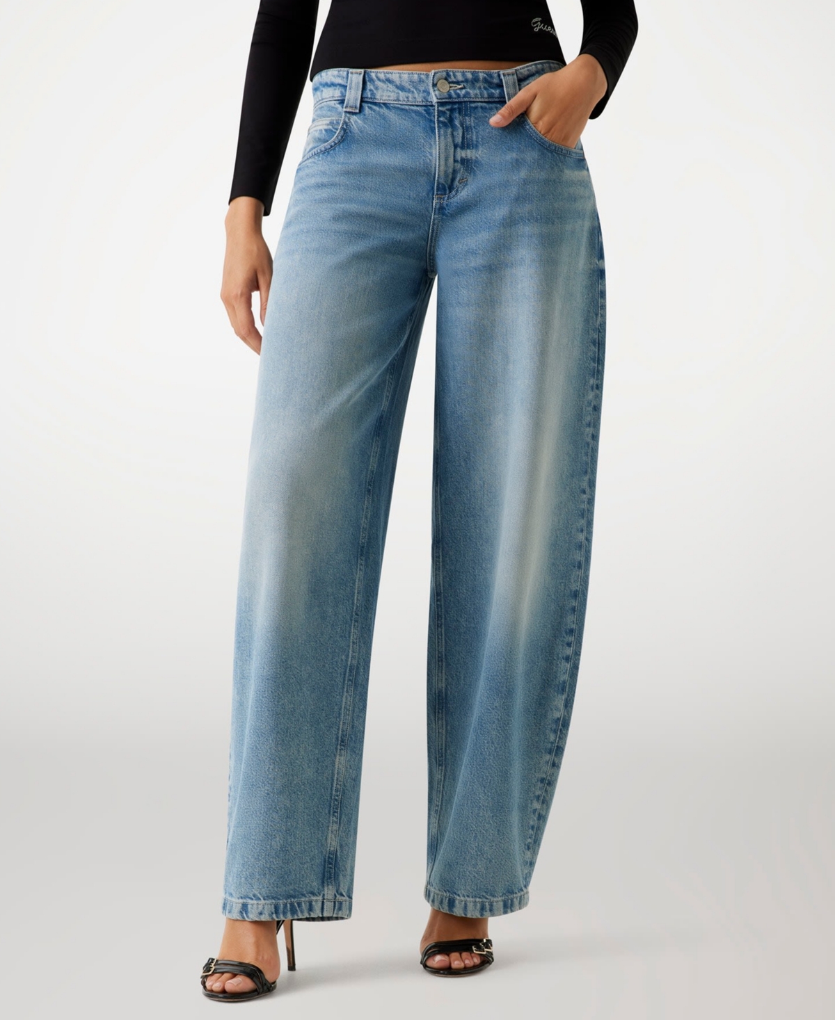 Guess Women's Baggy Balloon Barrel Mid Rise Jeans In Gray