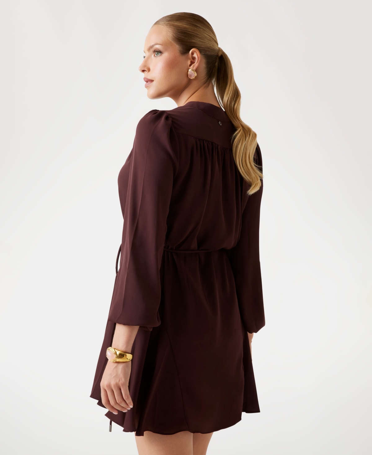 Guess Women's Wanda Long Sleeve Flare Dress In Burgundy