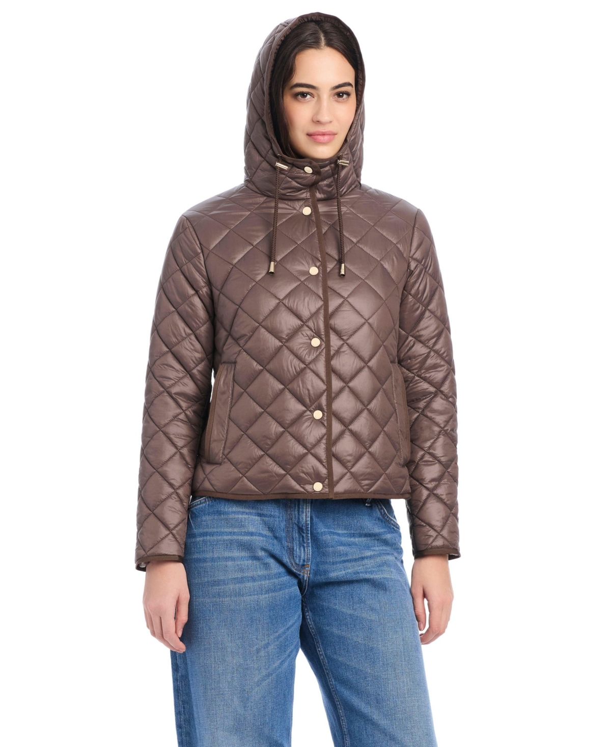 Kate Spade New York Hooded Quilted Packable Jacket In Brown