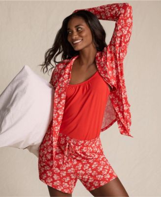 Women's Cooling 3 Piece Pajama Set - Long Sleeve Top Cami and Shorts