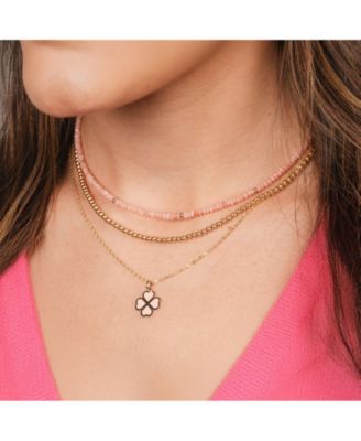 Pink Opal Bead Necklace 14K Gold