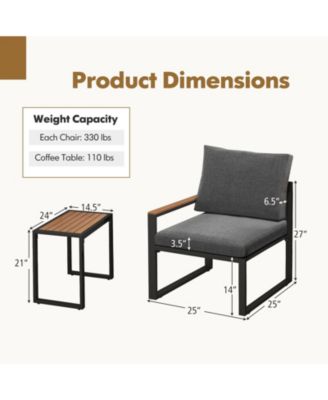 3 PCS Patio Furniture Set Weatherproof Outdoor Conversation Set w/ Soft Cushions