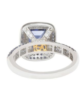 Suzy Levian Sterling Silver Sapphire and Created White Sapphire Halo Ring
