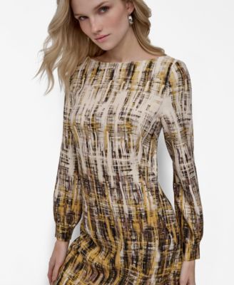 Women's Long Sleeve Boat Neck Sheath Dress